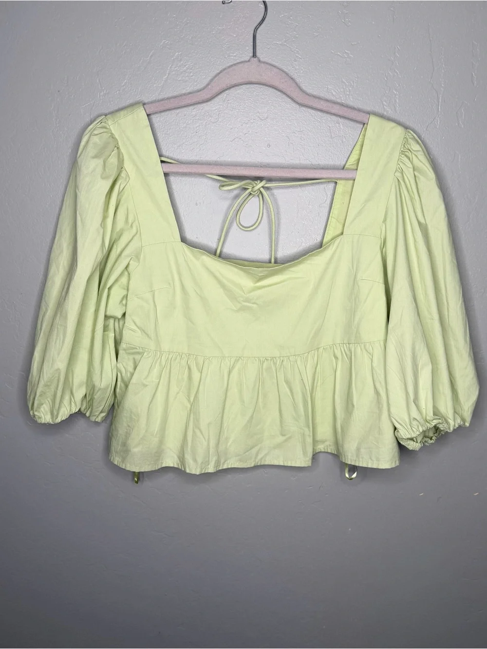 Abercrombie And Fitch Womens Green Poplin Peplum Puff Sleeve Peasant Top Blouse